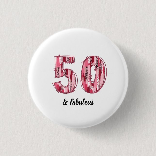 50 und Fabulous Pink und Leopard Pinselstriche Button (Vorderseite)
