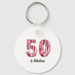 50 und Fabulous Pink und Leopard Pinselstriche Schlüsselanhänger