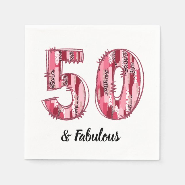 50 und Fabulous Pink und Leopard Pinselstriche Serviette (Vorderseite)