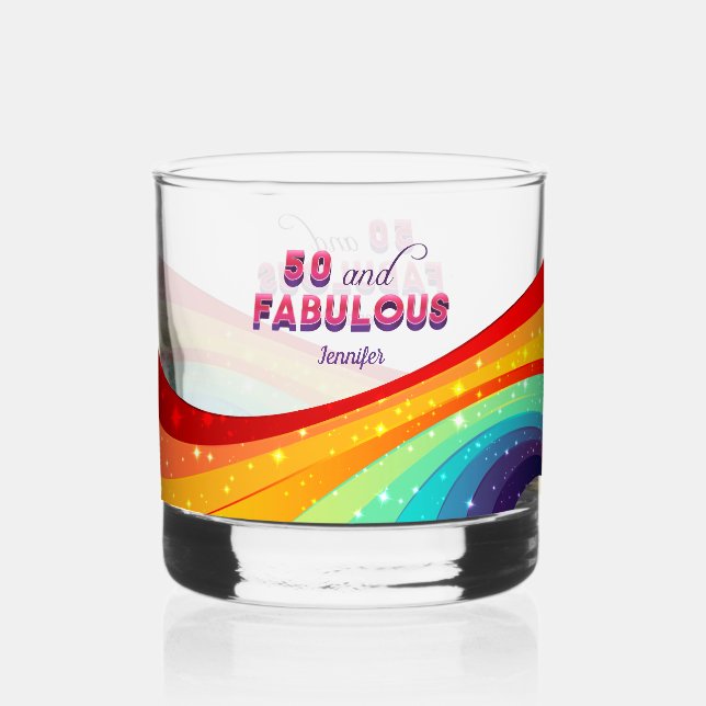 50 und Fabulous Rainbow Custom 50. Geburtstag Whiskyglas (Vorderseite)