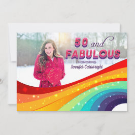 50 und Fabulous Rainbow Sparkle Foto Geburtstag Einladung