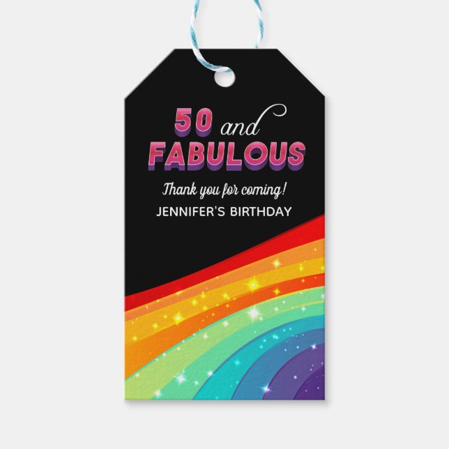 50 und Fabulous Rainbow Sparkle Geburtstag Vielen  Geschenkanhänger (Vorderseite)