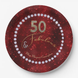 50 und Fabulous Red Sparkle 50. Geburtstagsparty Pappteller