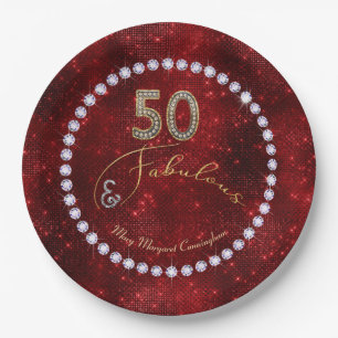 50 und Fabulous Red Sparkle 50. Geburtstagsparty Pappteller