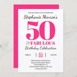 50 und Fabulous Retro Pink Typografie Geburtstag Einladung