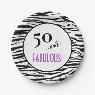 50 und FABULOUS! Retro Zebra Print Geburtstagspart Pappteller