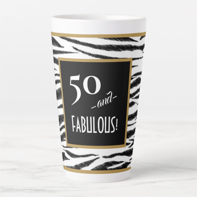 50 und FABULOUS! Retro Zebra Streifen 50. Geburtst Milchtasse (Vorderseite)