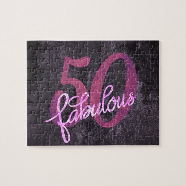 50 und Fabulous | Rosa und Lila Jewel Tone Party Puzzle (Horizontal)