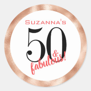 50 und Fabulous Rose Gold Fünfzigster Geburtstag Runder Aufkleber