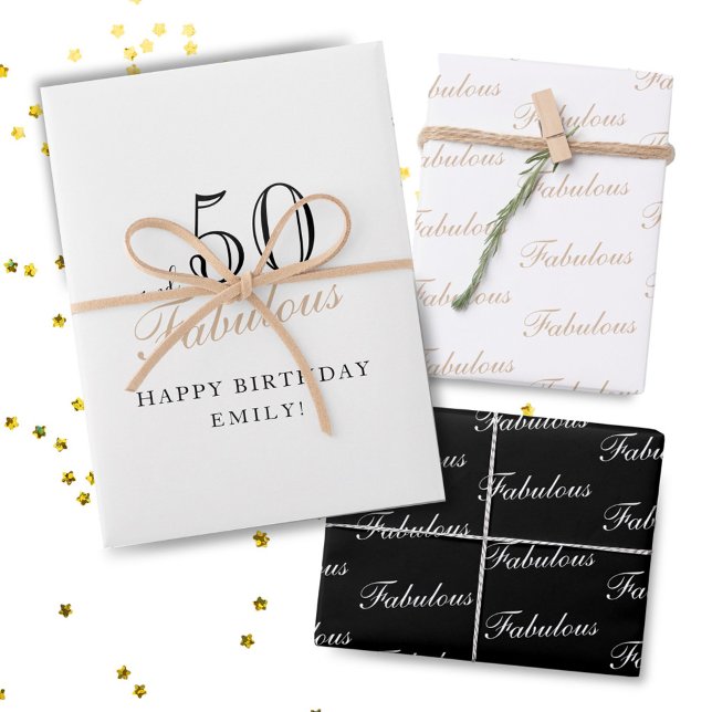 50 und Fabulous Script Moderne Frau 50. Geburtstag Geschenkpapier Set (Von Creator hochgeladen)