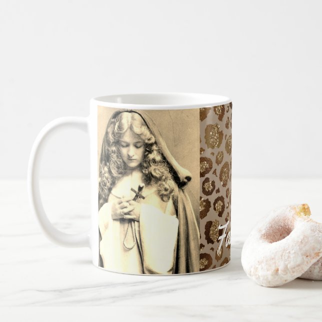 50 und Fabulous Sepia Foto Cheetah Print Kaffeetasse (Mit Donut)