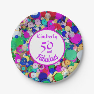 50 und Fabulous Sequin Birthday Paper Plate Pappteller