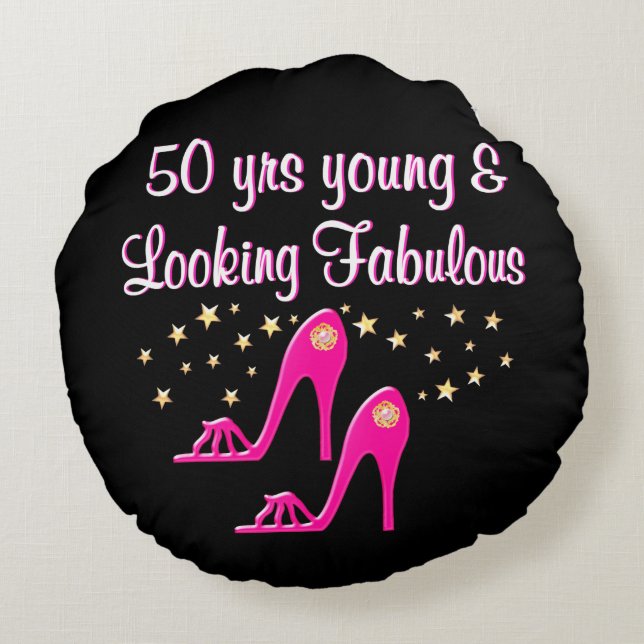 50 UND FABULOUS SHOE QUEEN RUNDES KISSEN (Rückseite)