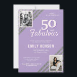 50 und Fabulous Silver Glitzer 2 Foto Geburtstag Einladung<br><div class="desc">Lila 50 und fabelhafte Silver Glitzer 2 Foto 50. Geburtstag Überraschung Party Einladung. Moderne und elegante aquamarine und Imitats Silber Glitzer Geburtstagseinladung für sie. Fügen Sie Ihre Fotos hinzu - Sie können ein altes und ein neues Foto verwenden. Sie können den ganzen Text ändern.</div>