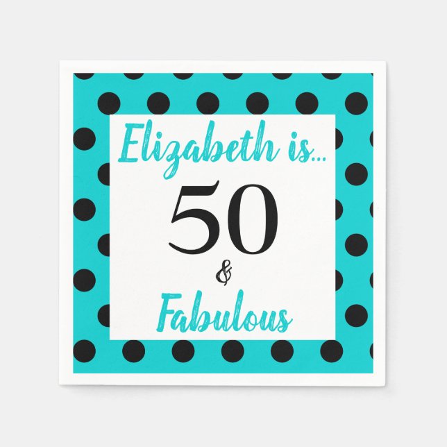50 und fabulous Türkis Blue Birthday Serviette (Vorderseite)