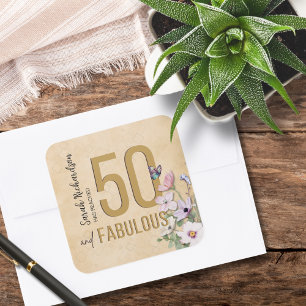 50 und Fabulous Wildblume Quadratischer Aufkleber