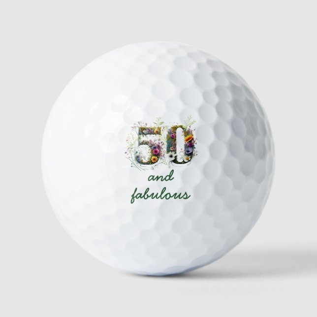 50 und Fabulous Wildblume Text Golfball (Vorderseite)