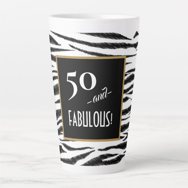 50 und FABULOUS Zebra Print Retro Menu Board Milchtasse (Vorderseite)