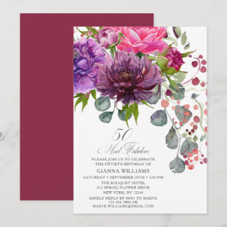 50 und Fantastisch Aquarell-Blumen 50. Geburtstag Einladung