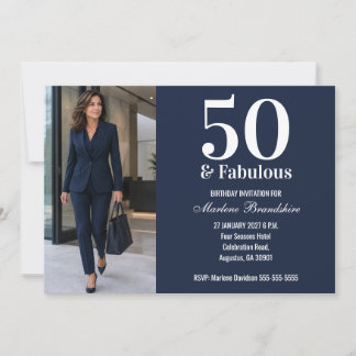 50 und Fantastisch Blau Foto Geburtstag Einladung
