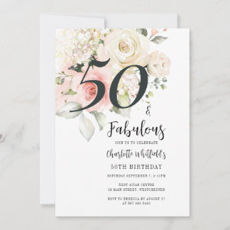 50 und Fantastisch Florale Schrift 50. Geburtstag Einladung