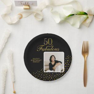 50 und Fantastisch Gold Glitter Foto 50. Geburtsta Pappteller
