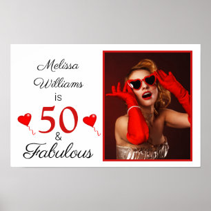 50 und Fantastisch Name Foto Rot 50. Geburtstag Kl Poster