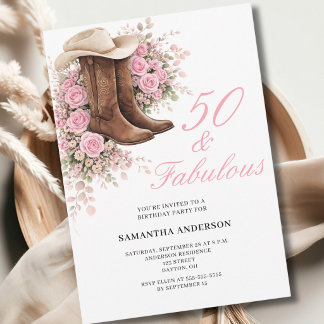 50 und Fantastisch Pinker Western-Blumen 50. Gebur Einladung