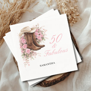 50 und Fantastisch Pinker Western-Blumen 50. Gebur Serviette