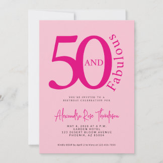 50 und fantastisch rosafarbenes Skript zum 50. Geb Einladung