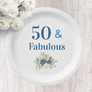 50 und fantastische 50. Geburtstag Blau Papier Tel Pappteller