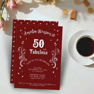 50 und fantastisches Laub Rot 50. Geburtstag Einladung