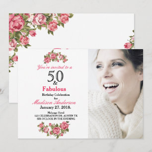 50 und Föulous Floral   50. Geburtstagseinladungen Einladung