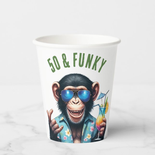 50 und Funky Sommeraffe 50. Geburtstag Pappbecher (Vorderseite)