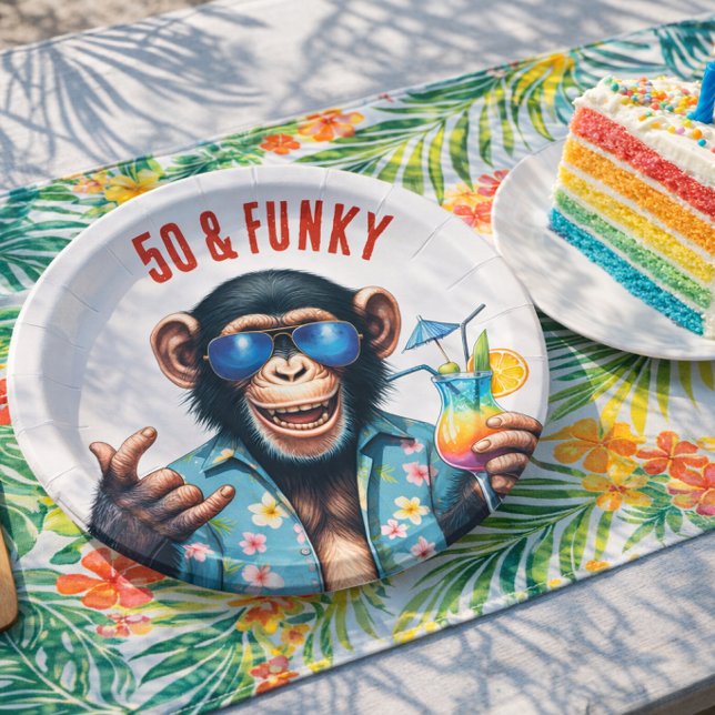 50 und Funky Summer Monkey 50. Geburtstag Pappteller (50 and Funky Summer Monkey 50th Birthday Paper Plates)