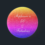 50 und herrlicher Geburtstag rosa Lila Glitzer Wei Button<br><div class="desc">Mit hübschem,  gürtelnem und wunderschönem rosa lila Hintergrund und personalisierter Textvorlage für den Namen,  den Sie bearbeiten können,  ist dies perfekt für die 50. Geburtstagsfeiern!</div>