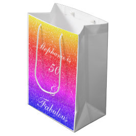50 und herrlicher Geburtstag rosa Lila Glitzer Wei Mittlere Geschenktüte