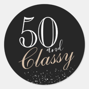 50 und Klasse Moderne Elegant Black Birthday Runder Aufkleber