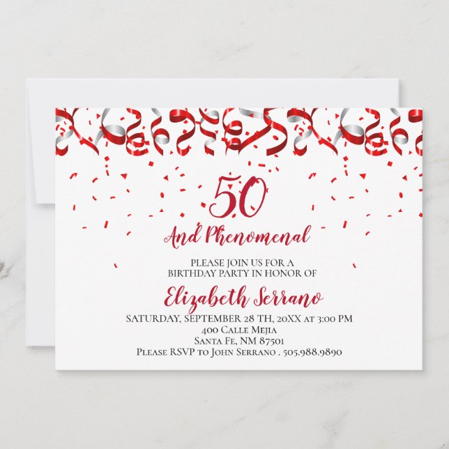 50 und phänomenaler Geburtstag Einladung (Vorderseite)