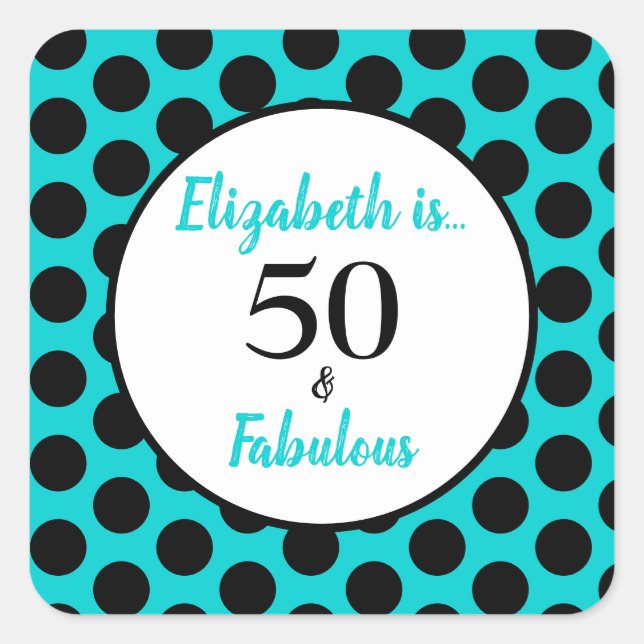 50 und prächtige türkisfarbene Blue Square Sticker (Vorderseite)