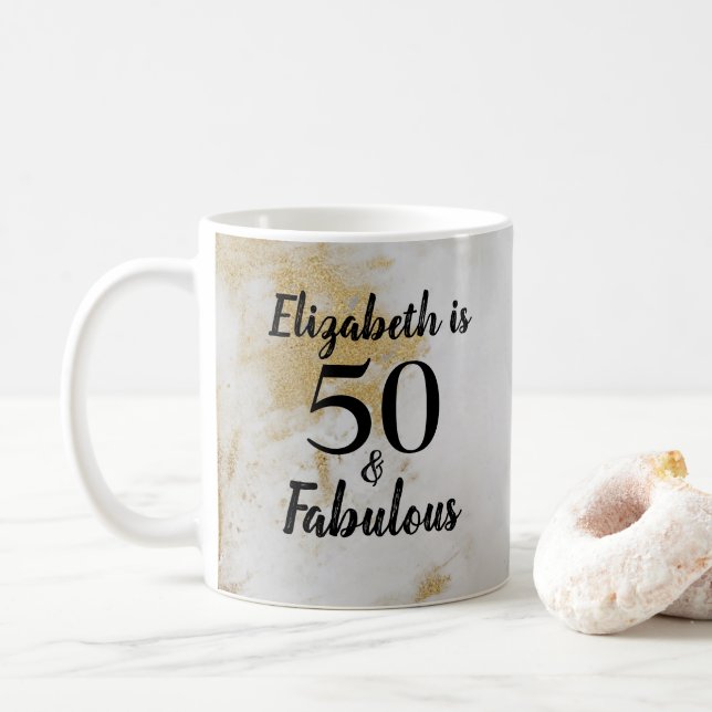 50 und prächtiger goldgrauer Marmor mit schwarzem  Kaffeetasse (Mit Donut)