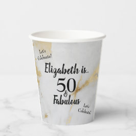 50 und prächtiger goldgrauer Marmor mit schwarzem Pappbecher