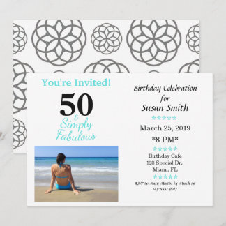 50 und tolles Geburtstag Einladung einfach blau