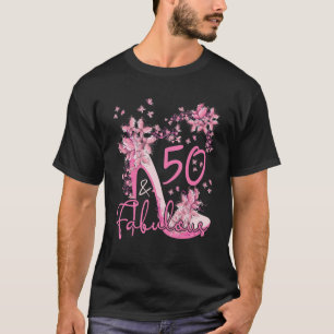 50 und üppige Blumenschmetterlinge auf hohen Heels T-Shirt