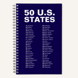 50 US-Bundesstaaten Abkürzungsverzeichnis - Dunkel Notizbuch