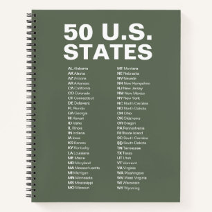 50 US-Bundesstaaten Abkürzungsverzeichnis Spiralbl Notizbuch