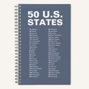 50 US-Bundesstaaten Abkürzungsverzeichnis – Steel Notizbuch