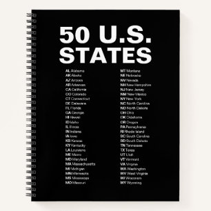50 US-Bundesstaaten – Liste der Abkürzungen Black Notizbuch