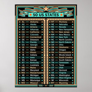 ★ 50 Vereinigte Staaten von Amerika Moderne schw Poster