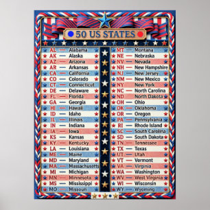 ★ 50 Vereinigte Staaten von Amerika Rote blaue U Poster